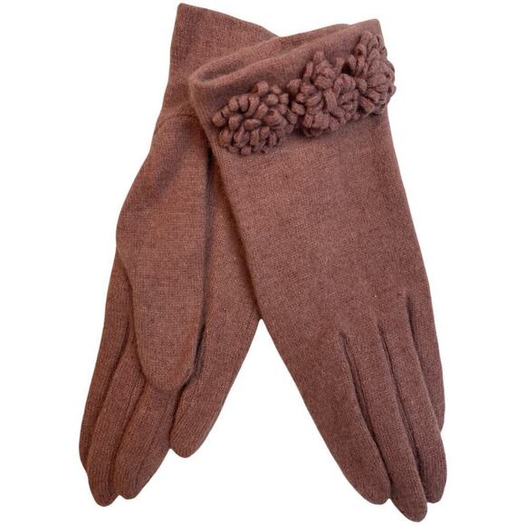 Mauve Knit Gloves With Floral Details Size S/M - Picture 3 of 4